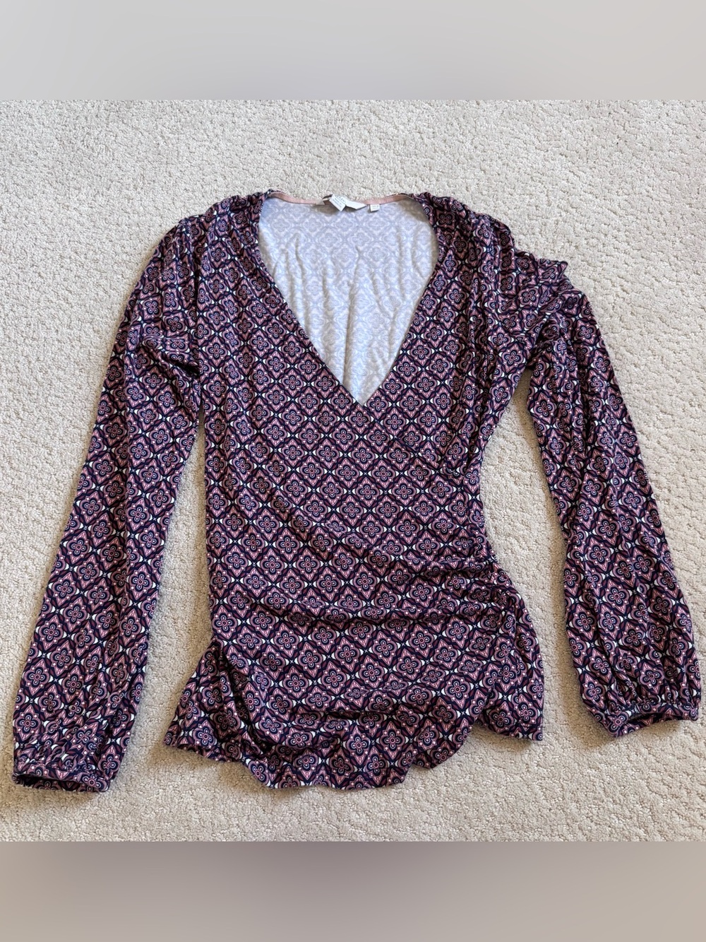 Boden Womens Elodie Faux Wrap Top Shirt Size US 6 Blue Red Geometric Viscose